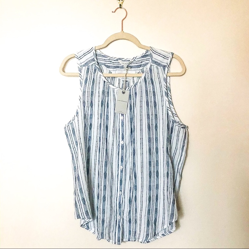 [Lucky Brand] NWT Gray/White Striped Button Tank
